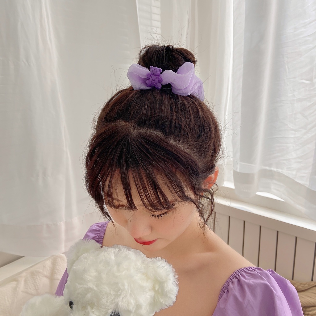 Dây Buộc Tóc Cao Su Co Giãn In Họa Tiết Gấu Xinh Xắn Thời Trang Hàn Quốc Cho Nữ