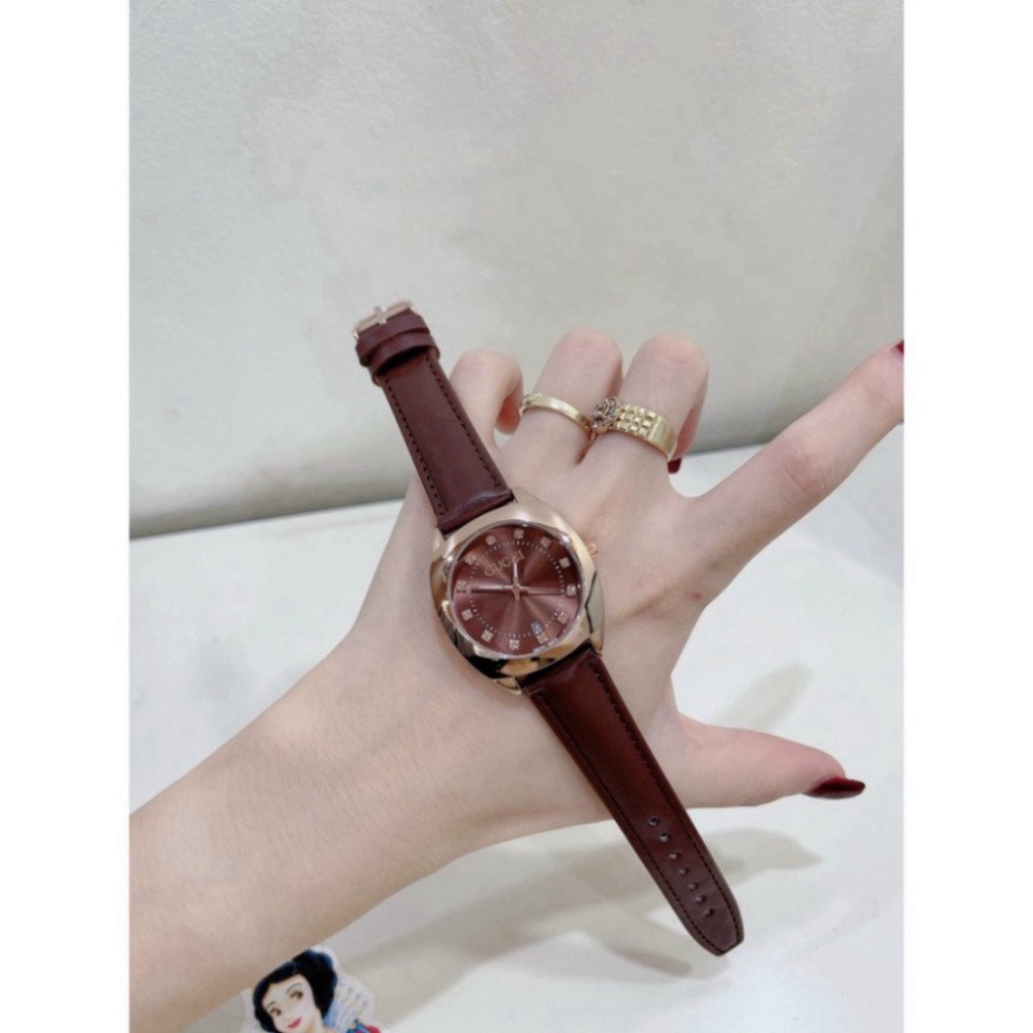 Đồng hồ nữ gucci  quai da đeo tay chống nước măt tròn màu nâu tây thời thượng
