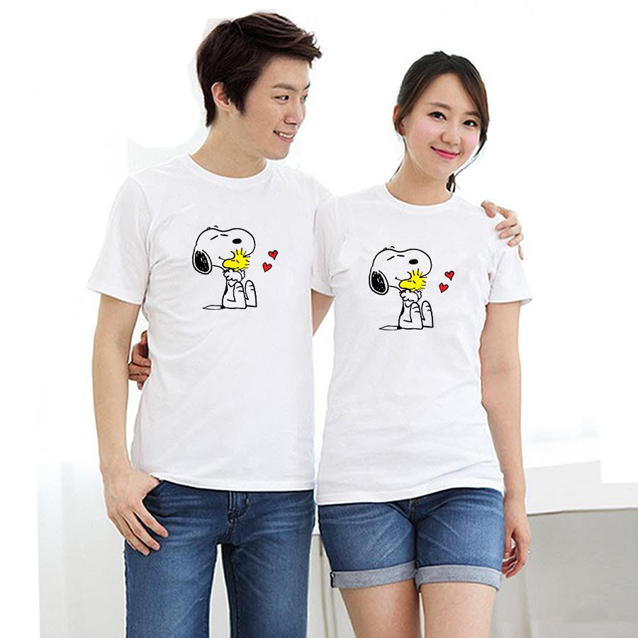 Áo thun cặp đôi in hình chú chó Snoopy form rộng phong cách hàn quốc