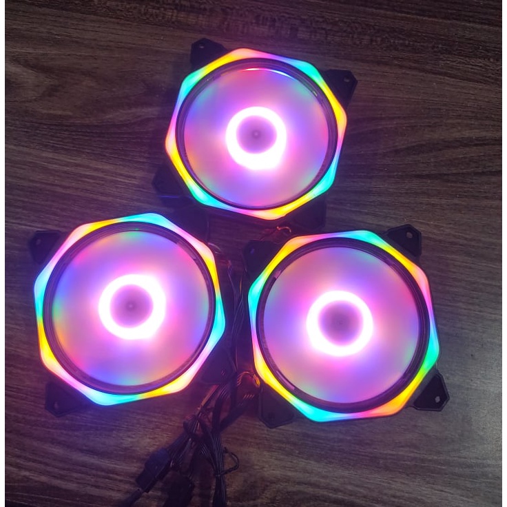 Quạt tản nhiệt làm mát máy tính, Fan Led,  Fan Case V8 Led RGB Dual Ring, sáng tĩnh cả tâm và viền