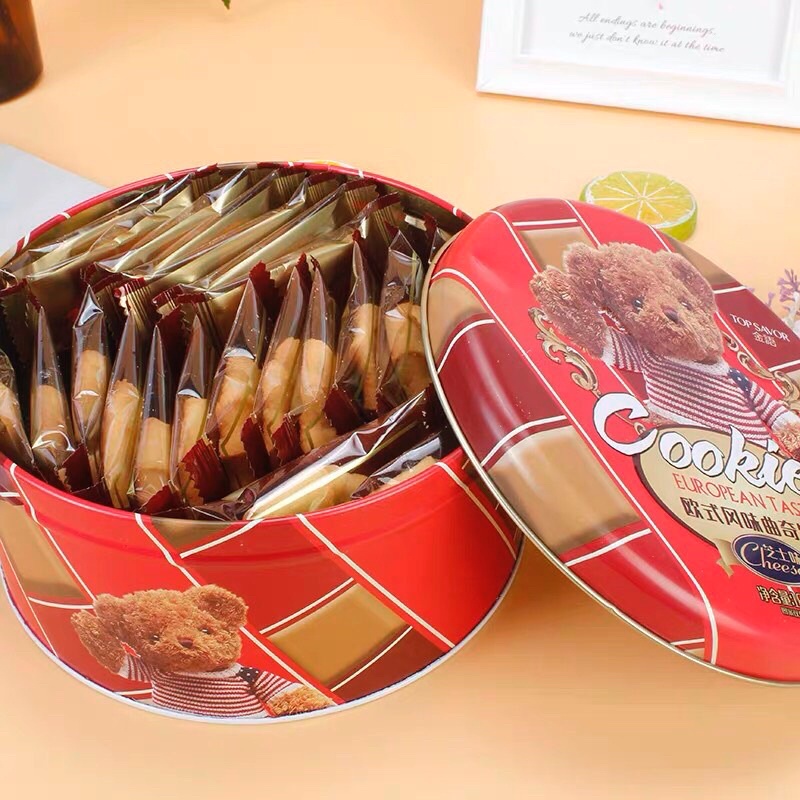 Bánh Tết, Hộp Thiếc Bánh Quy Sô Cô La Giòn Mix Vị Cheese, Chocolate, Buttery, Hộp Đẹp Giỏ Quà Khối Lượng 160g