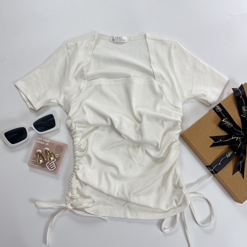 Áo cổ vuông nữ thiết kế tay ngắn ôm body sexy chất vải thun thái mịn mát - MAC boutique