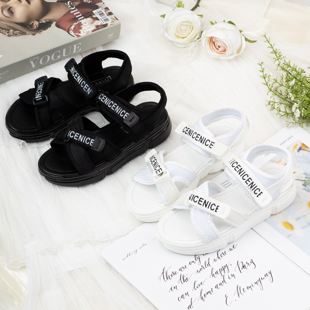 GIÀY SANDAL NỮ THỜI TRANG MWC-  ĐẾ CAO QUAI CHÉO PHỐI CHỮ NĂNG ĐỘNG NUSD- 2816