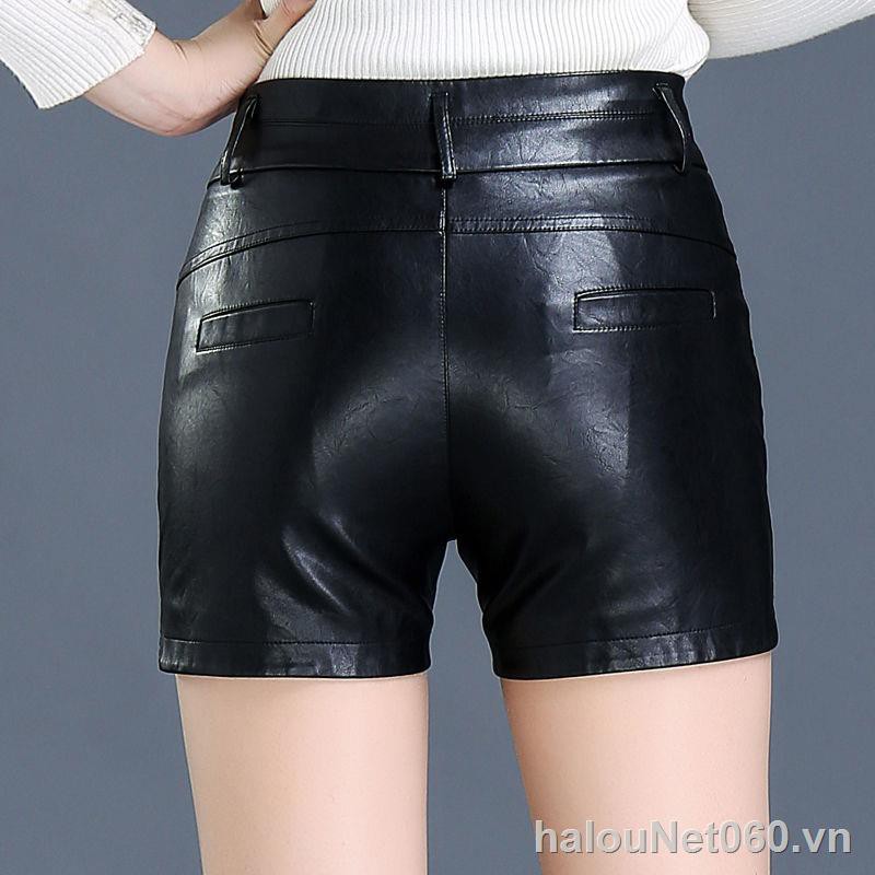 Quần short cạp cao vải da sành điệu cho nữ