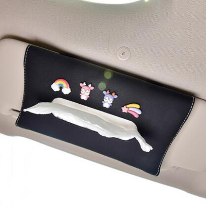 Mới! Hộp Đựng Khăn Giấy Bằng Da PU Hình Mickey Minnie Thông Dụng Gắn Tấm Che Nắng Xe Hơi