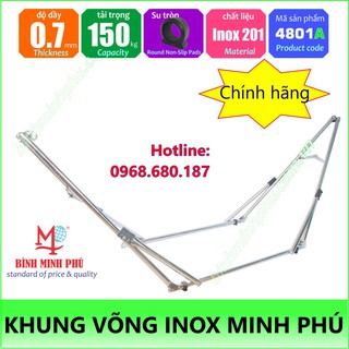 Khung võng xếp người lớn inox 201 ống tròn phi kim 32 su tròn/ khung võng inox cao cấp thương hiệu Bình Minh Phú