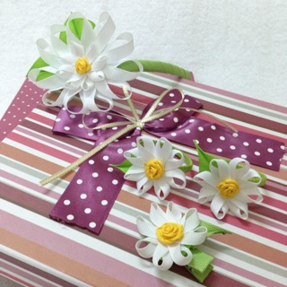 Set băng đô ruy băng handmade hoa cúc trắng