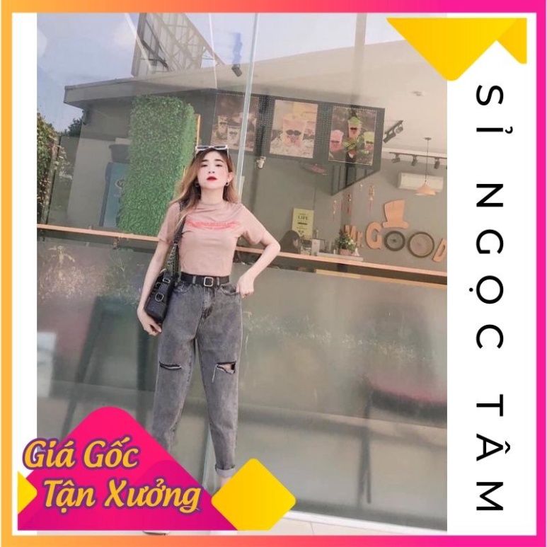 Quần baggy jean rách gối bằng xám khói hàng fullsize - Sỉ Ngọc Tâm