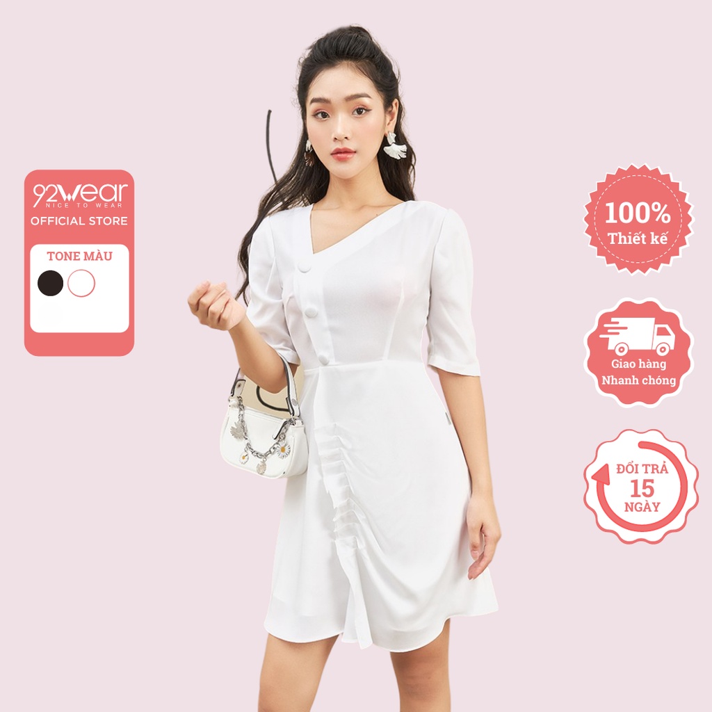 Đầm nữ công sở 92WEAR đủ màu, đủ size, thiết kế ngắn tay vạt lệch DEW0577 | BigBuy360 - bigbuy360.vn