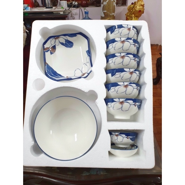 Combo bộ bát sứ 12 món bát tràng cao cấp ( tặng thêm 1 vỉ đĩa)