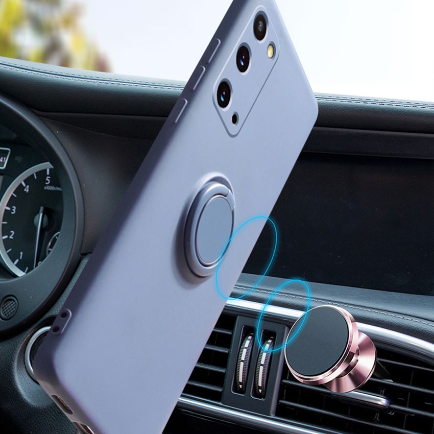 Samsung S21 FE S21FE 5G Liquid Silicone Finger Ring Stand Magnetic Holder Bracket Phone Cases