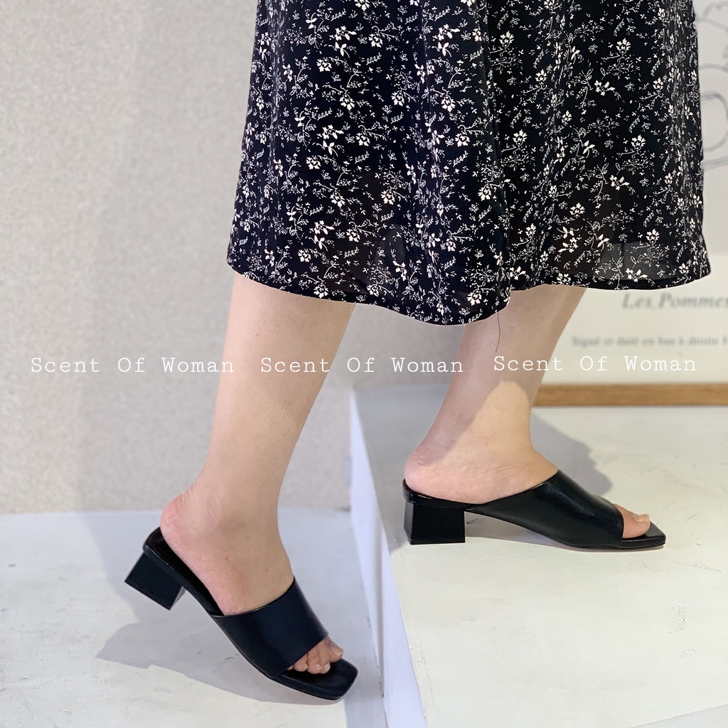 Dép guốc nữ mũi vuông dáng mule thời trang gót cao 3cm