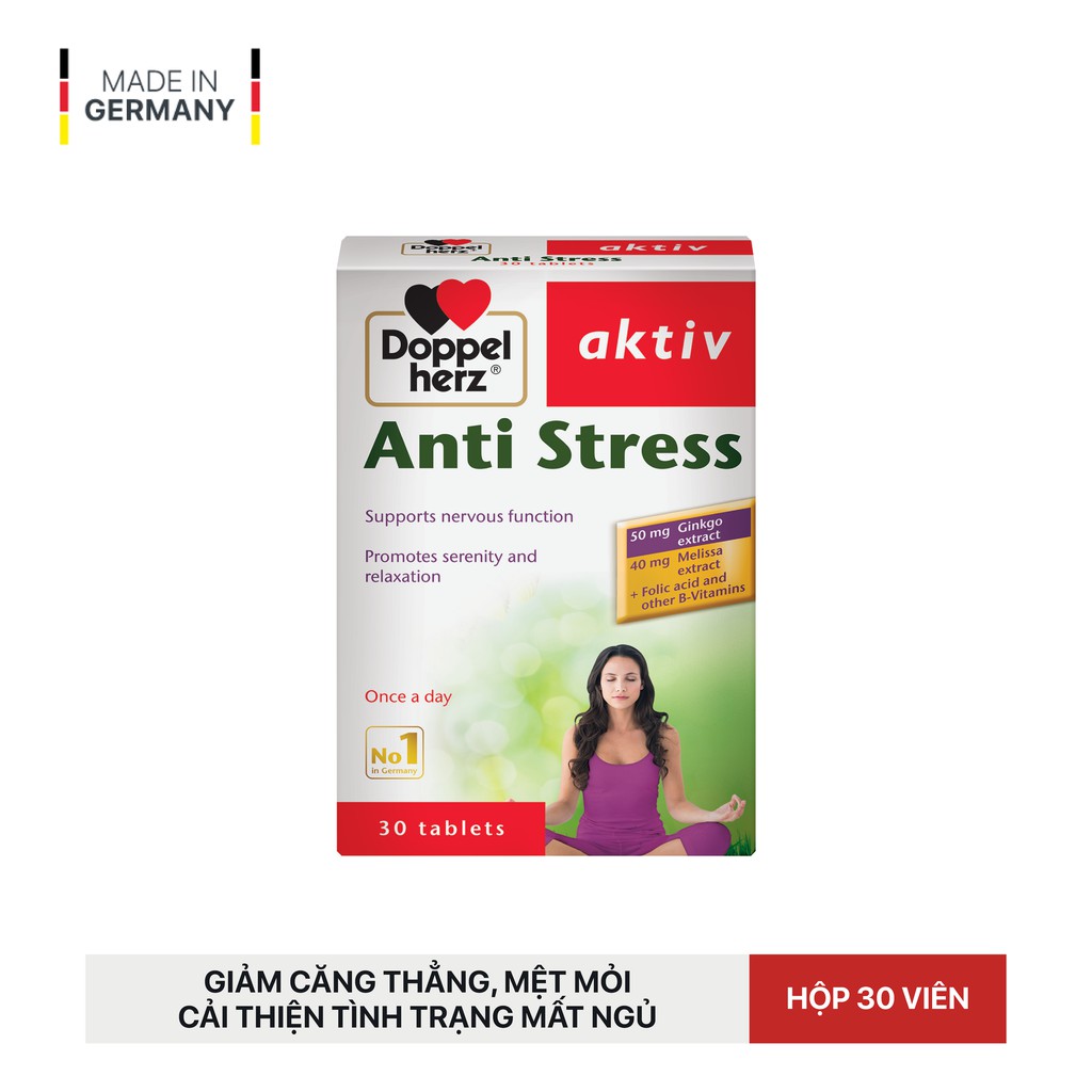 [TPCN Nhập Khẩu] Viên uống hỗ trợ ngủ ngon, giảm căng thẳng, mệt mỏi Doppelherz Aktiv Anti Stress (Hộp 30 viên)