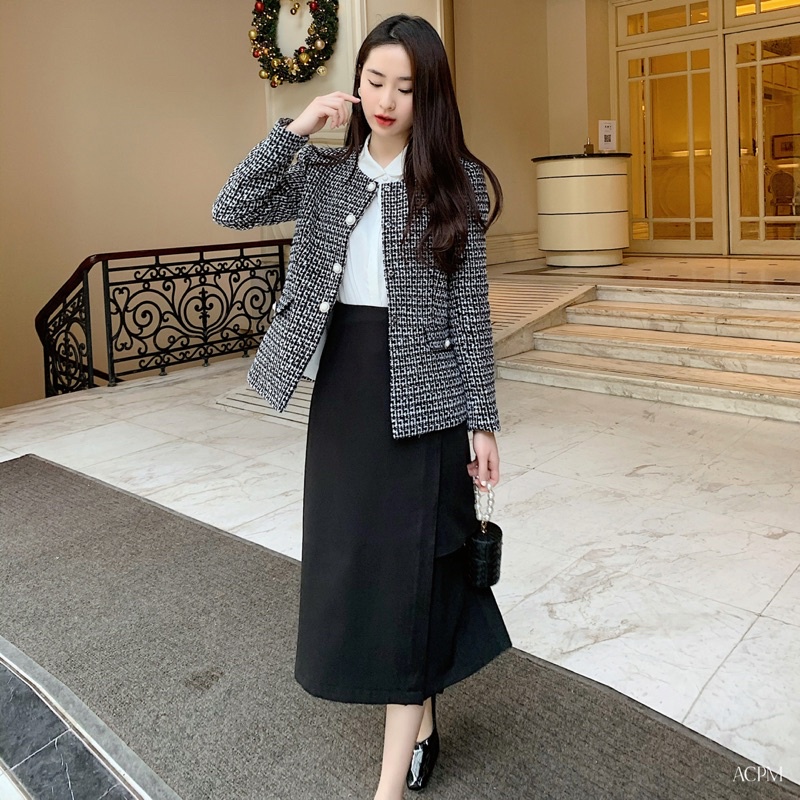 Adeline Tweed Jacket / Áo khoác vải tweed cổ tròn