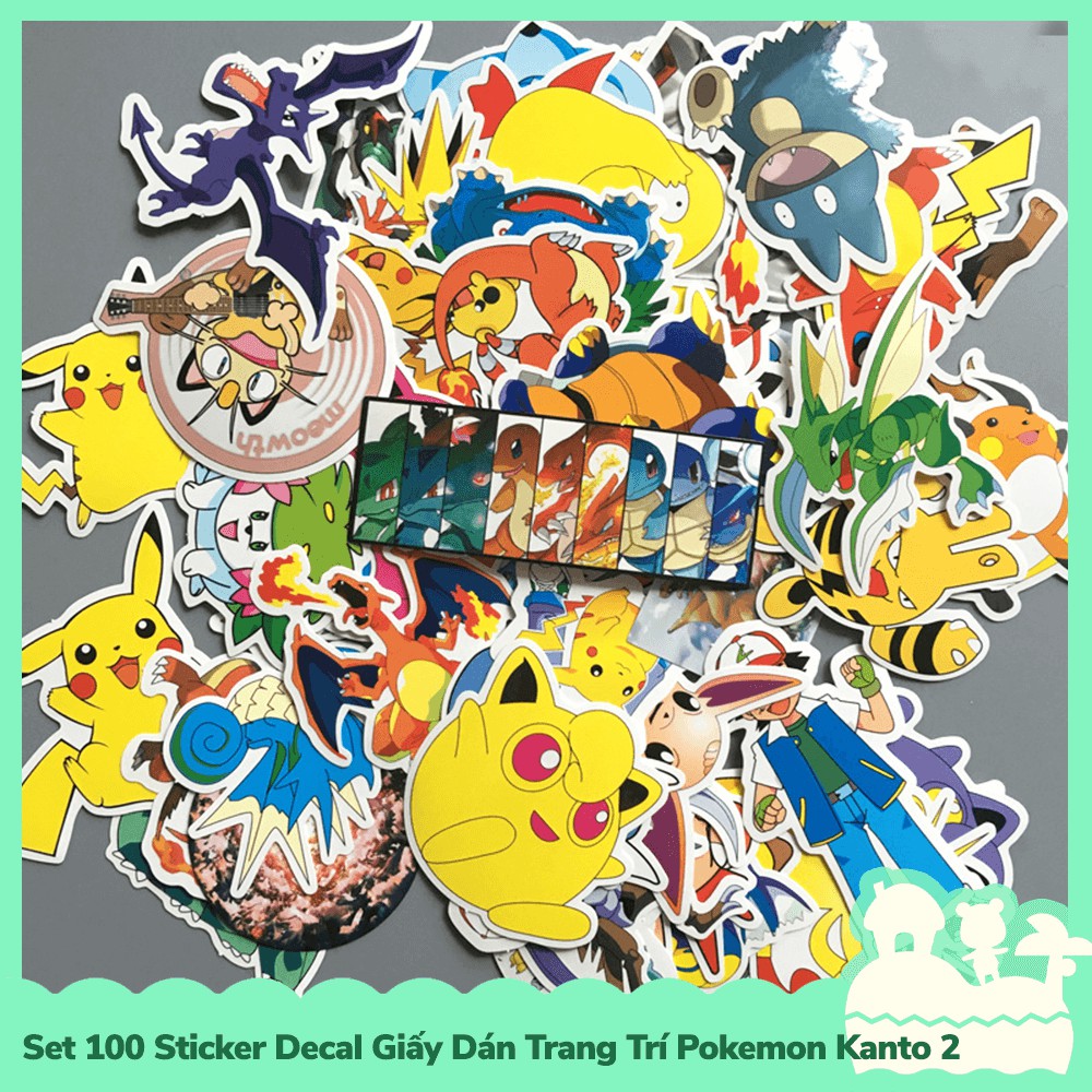[Sẵn VN - NowShip] Set 60 Sticker Decal Dán Trang Trí Mẫu Nhân Vật Hoạt Hình Anime Manga Poke-mon 2