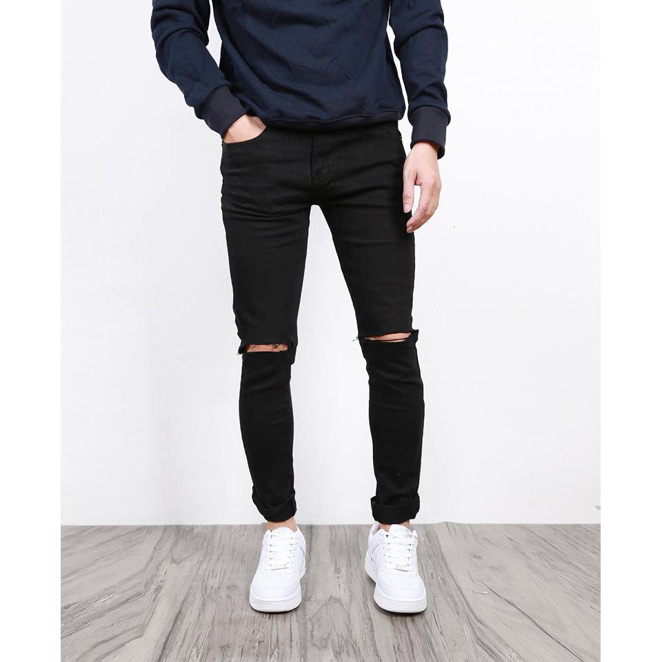 [ Chất lượng ] Quần Jean đen rách gối - UNISEX cao cấp