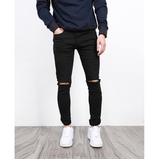 Quần Jean đen rách gối - UNISEX cao cấp