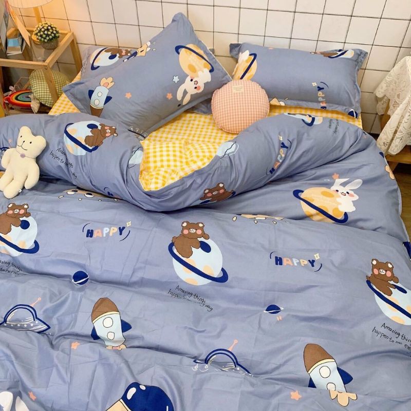 (Mẫu Mới) Bộ chăn ga gối cotton Vũ Trụ