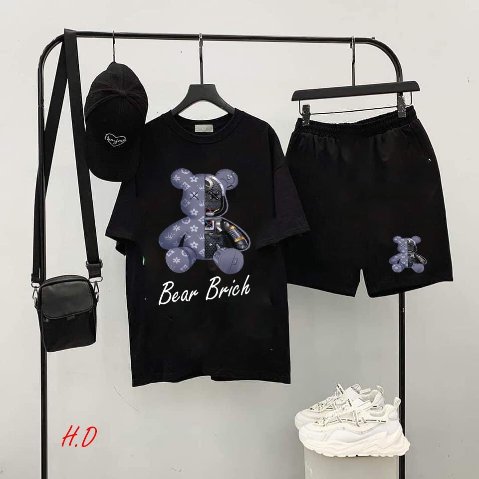 Đồ Bộ Nam Quần Áo Mùa Hè cộc tay in hình gấu brick cực xinh from rộng freesize chất cotton su thoáng nhẹ