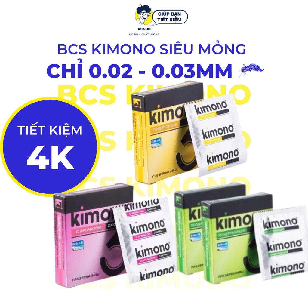 Bao cao su Kimono 3 chiếc siêu mỏng thơm nhẹ kéo dài thời gian với công nghệ bảo vệ sức khỏe phụ nữ Mr.BB