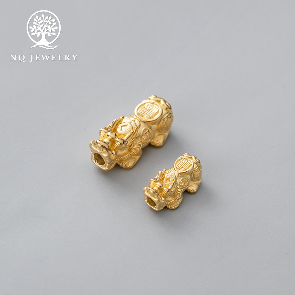 Charm bạc tỳ hưu mạ vàng xỏ ngang - NQ Jewelry