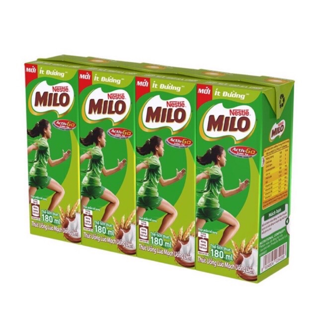 Lốc 4 h milo ít đường 180ml