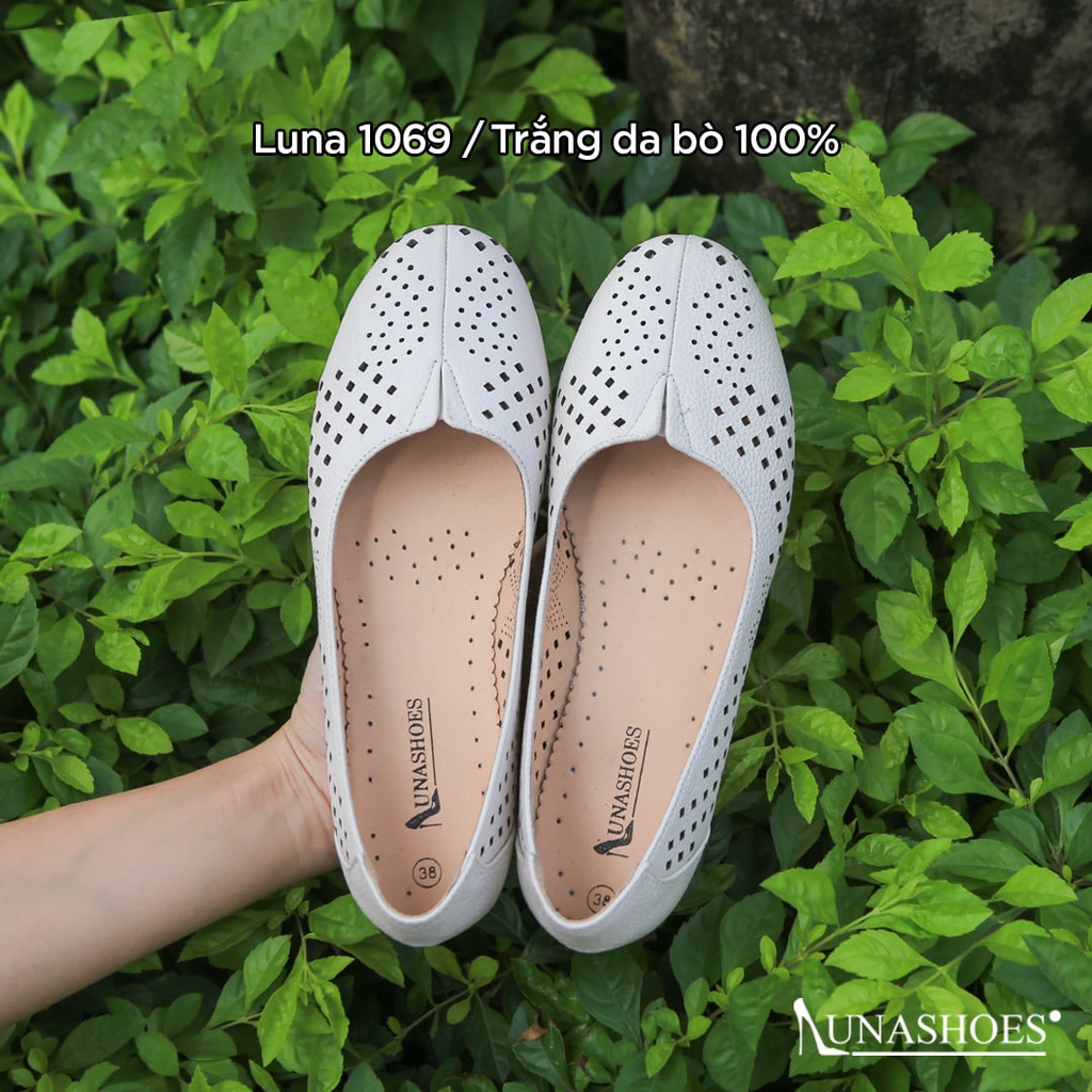 Giày bệt nữ, giày búp bê nữ da bò Lunashoes 1069 màu đen nâu trắng vàng bảo hành 24 tháng 1 đổi 1 giày búp bê