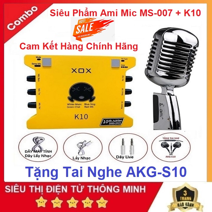 Combo Micro Ami MS-007, Tặng Tai Nghe AKG-S10, Sound Card K10 Bản Kỷ Niệm 10 Năm - Chuyên Hát Karaoke Livestream