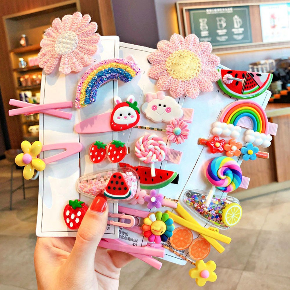 1 Set Kẹp Tóc Cao Su Hình Trái Cây/Hoa/Hoạt Hình Dễ Thương Cho Bé