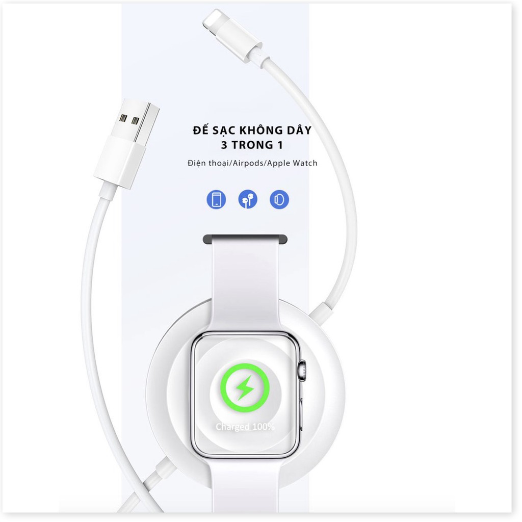 Đế sạc không dây 3in1 cho Iphone/Apple Watch/ Airpods tích hợp cáp sạc Lightning USAMS 2021    -TTHome