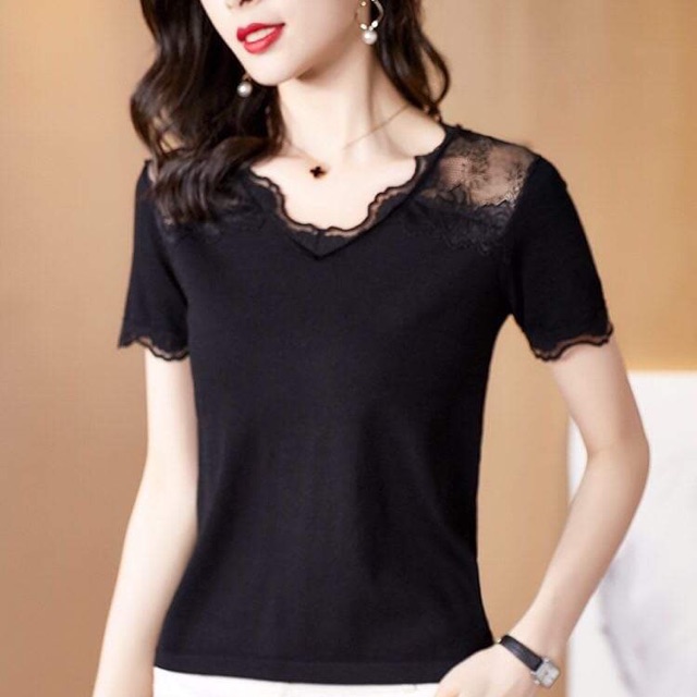 Áo len dệt kim nữ phối ren sang chảnh thanh lịch NP1085