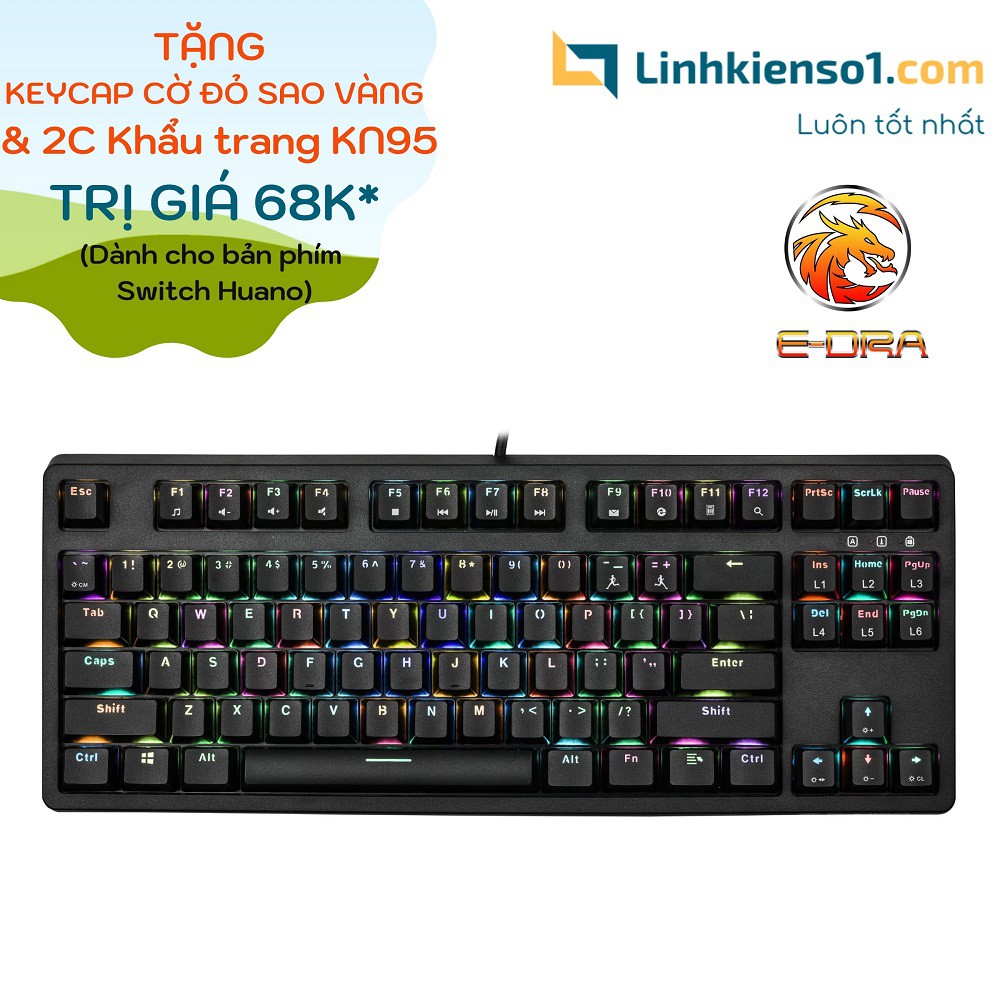 [Mã SKAMPUSHA7 giảm 8% đơn 250k]Bàn phím cơ E-Dra EK387 RGB / Rainbow TKL Huano Type C (Blue / Brown/ Red Switch) | WebRaoVat - webraovat.net.vn