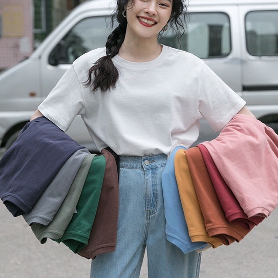 Áo thun nam nữ unisex cotton khô trơn tay lỡ cổ tròn cotton nhiều màu phom rộng oversize local brand Cheapy kèm ảnh thật