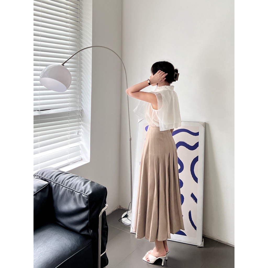 Chân váy công sở xếp ly thanh lịch màu nâu xám Cindy Skirt
