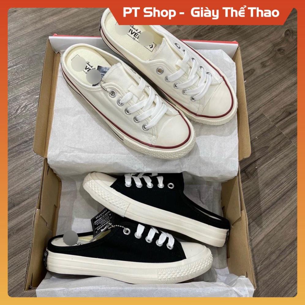 [FreeShip] Giày CV 1970s sục đen trắng thấp cổ, Giầy Cv đạp gót trắng đen đế kem full hộp Sneaker