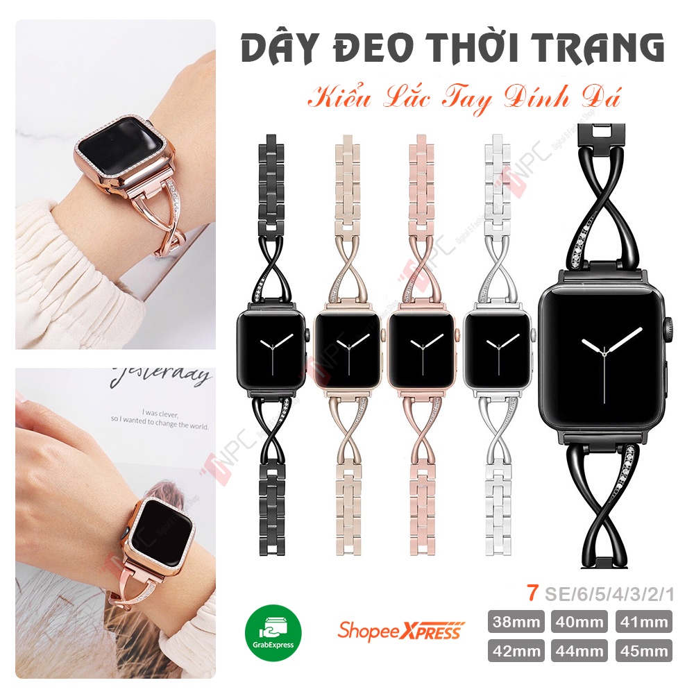 Dây Đồng Hồ iWatch Kiểu Lắc Tay Đính Đá Series 7 SE 6 5 4 3 2 1 kích cỡ 38mm 40mm 41mm 42mm 44mm 45mm
