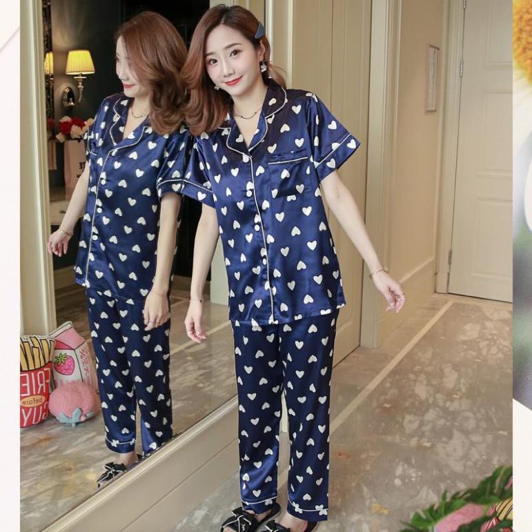 Đồ bộ dài nữ ❤️ 𝐇𝐚̀𝐧𝐠 𝐜𝐚𝐨 𝐜𝐚̂́𝐩 ❤️ Bộ Pijama lụa đẹp quyến rũ, áo ngắn tay, quần dài, dáng ngọt ngào B56A