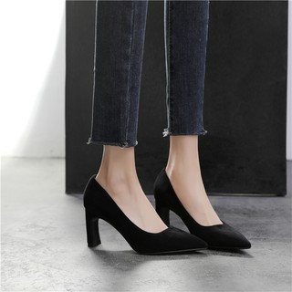 HÀNG CÓ SẴN (Size 40➡️43) _ Giày Da Lộn Gót Vuông Big Size