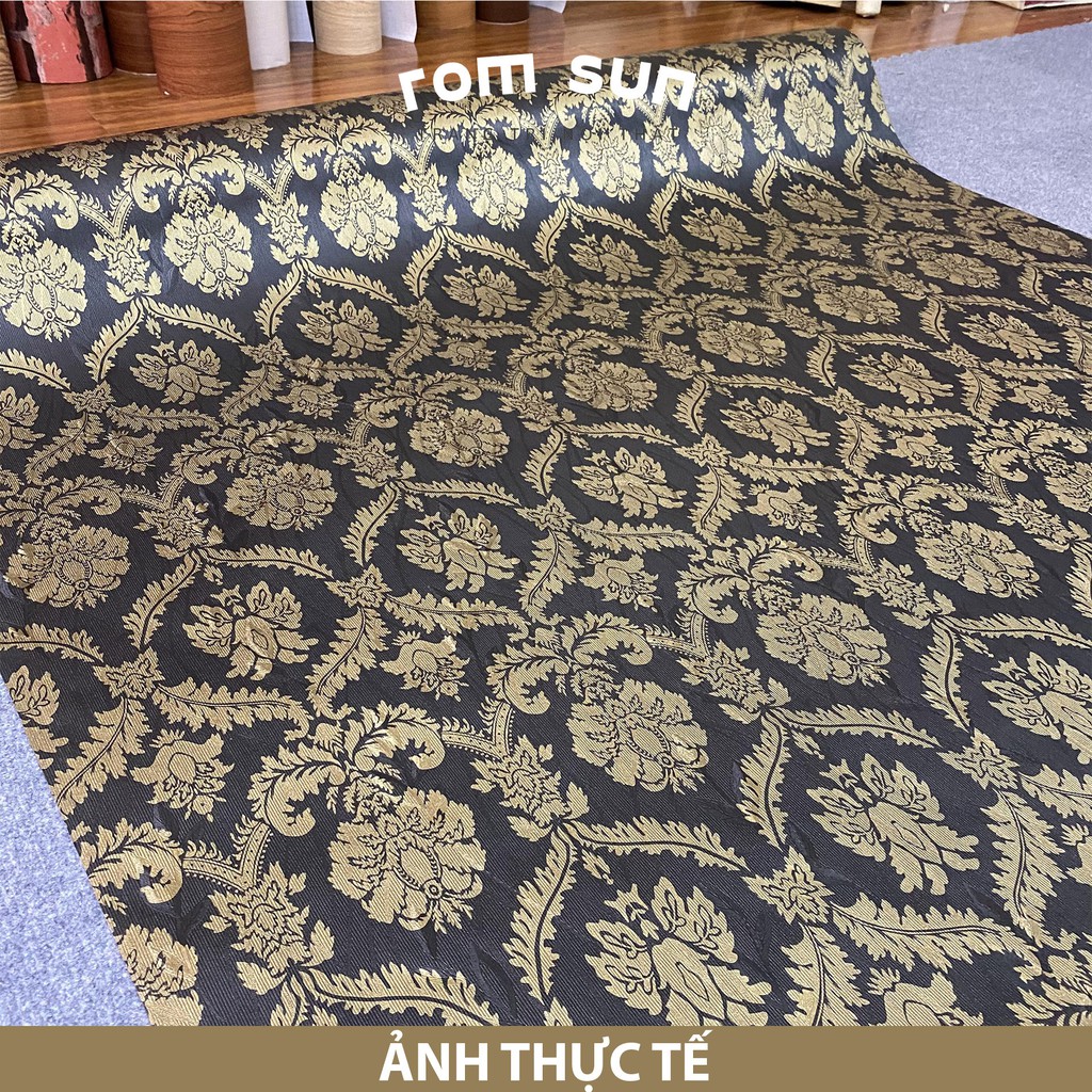 Giấy dán tường phòng ngủ khổ 60cm 1m2 hoa văn 3D, Decal miếng dán tường trang trí nhà cửa vàng đen vintage