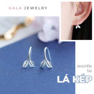 Khuyên tai bạc lá kép dáng cài KT07