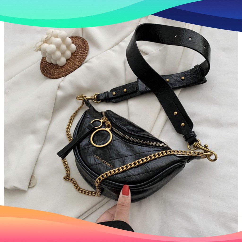 Túi bao tử đeo chéo trước ngực Cnk khóa tròn da PU siêu mềm DC07 túi đeo chéo T.xách Chip Xinh