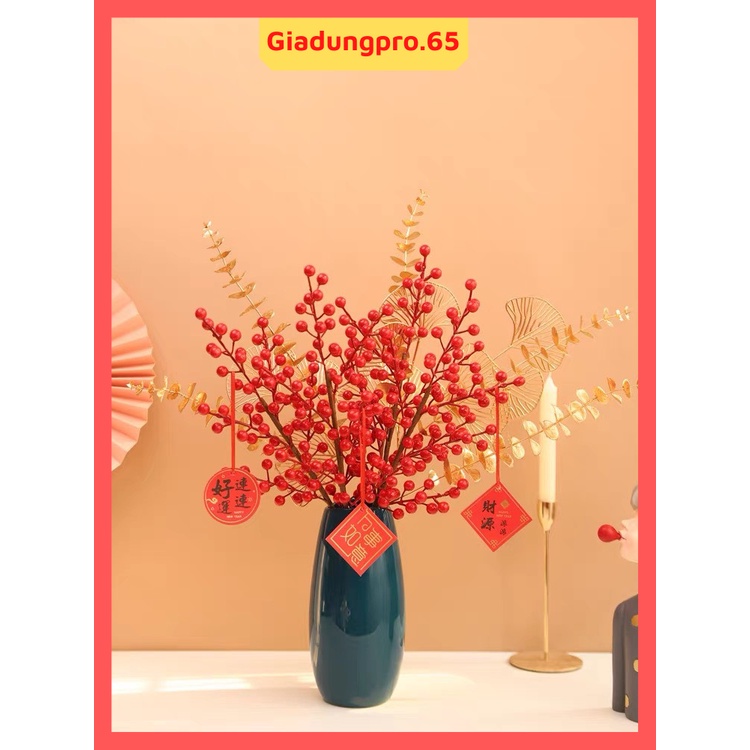 Cành đào đông đỏ giả trang trí, Cành lá táo vàng - Cành rẻ quạt decor loại đẹp