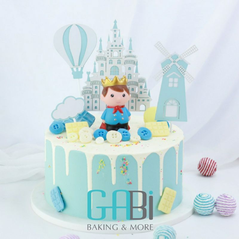 Set trang trí bánh lâu đài xanh/hồng