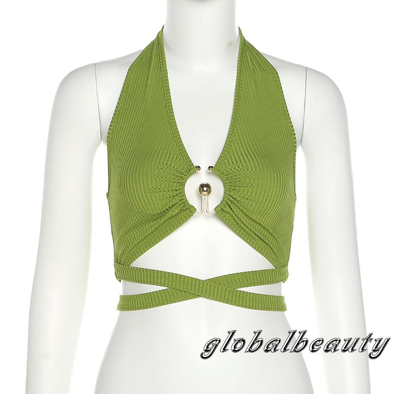 Áo croptop sát nách màu trơn thiết kế dây đan chéo quyến rũ