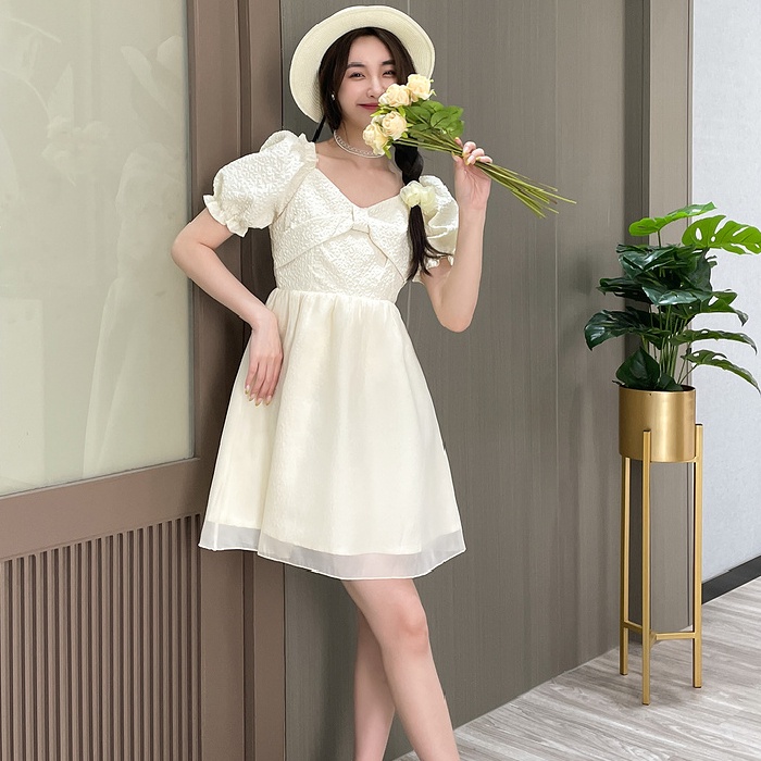 Đầm Mùa Hè Dáng Ôm Tay Phồng Phong Cách Hàn Quốc Mới Cho Nữ
