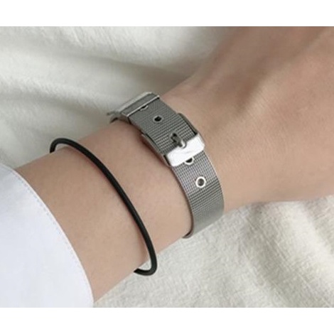 Vòng Tay Nam Lắc Tay Unisex Thời Trang Đeo Tay Nam Nữ Basic Punstore Màu Bạc Đen  - Vòng Silver Belt
