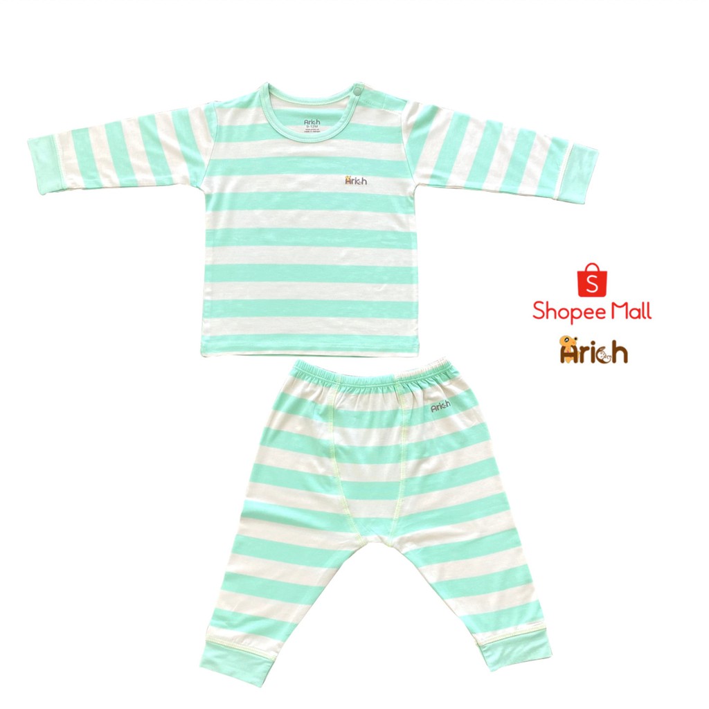 Bộ quần áo dài tay Arich vải sợi tre sọc mới (size từ 3-6 tháng đến 3-4 tuổi)