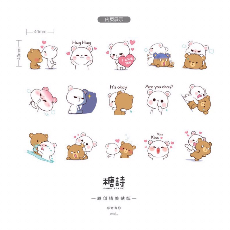 combo 46 sticker ĐƯỢC CHỌN KIỂU heo con cute màu hồng little pink pig gấu mèo hug polar bear