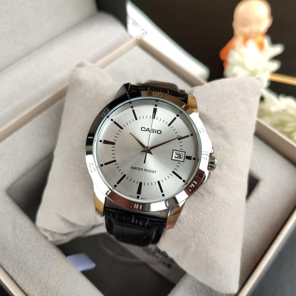 Đồng hồ Nam Casio MTP-V004L-7AUDF, đồng hồ chính hãng, dây da đen mặt trắng