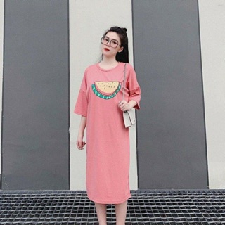 Váy suông cộc tay chất cottong in hình hoa quả